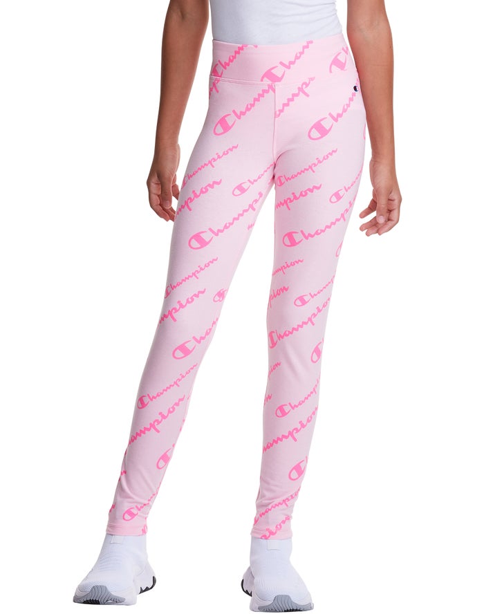 Champion Girls Leggings NZ - Allover Logo Pink ( 4759-QZWUN )